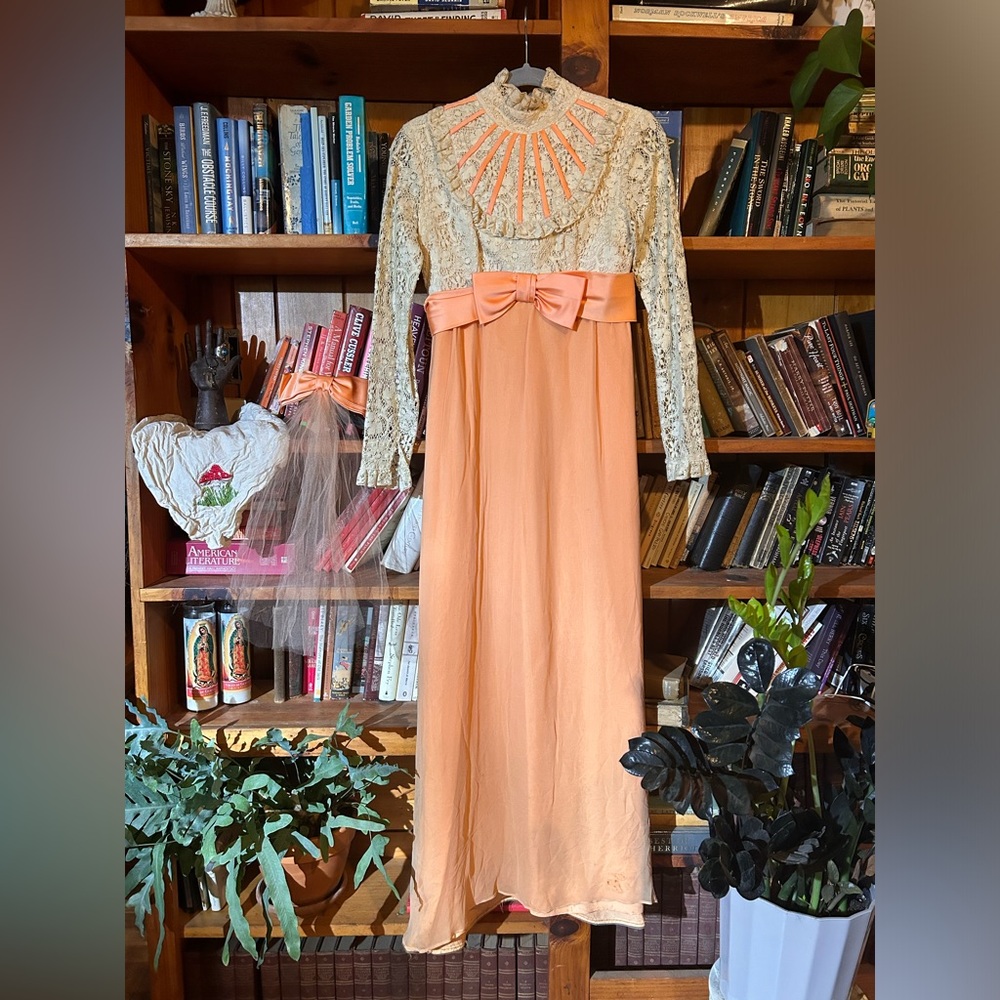1970’s Prom Dress, Handmade (discoloration along the bottom)